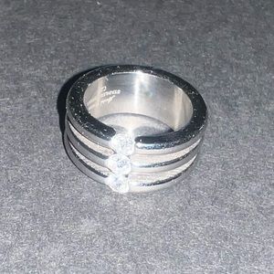 Speidel Stainless Steel Tension Mount CZ Ring 7.5 approx size. 1/2 wide